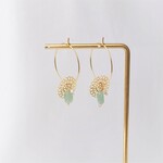 フープピアス  天然石×淡水パール×ゴールド透かし  グリーンジェイド　2Way［金属アレルギー対応］