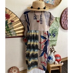 手ぬぐいと浴衣の柿渋染めワンピース　　　ハンドメイド