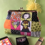 幾何学模様とPOPな女の子柄 USAコットン マチ付き 可愛い がま口ポーチ 化粧ポーチ プチギフト など