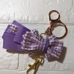 ヘルプマークストラップ　Lepi Ribbon   紫　柄リボン