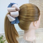 【sale】ふわふわデニムとストライプリボンのバナナクリップ