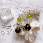 ＊送料無料＊危険から守り、不安・憂鬱な気分を癒す🍀サーペンティンとスモーキークォーツとお揃いのピアス(イヤリング変更可)