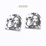 A3330  12個  高品質アクリルチャーム 人像 1穴 32×37mm ホワイト×ブラック 3×（4ヶ）