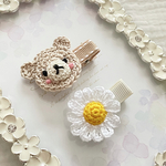 ✿ほっぺくまちゃん&立体マーガレット　ベビーヘアクリップ♡ 出産祝い　プレゼント　ギフト　新生児　赤ちゃん　誕生日プレゼント　プチギフト　白×黄色