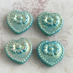 【18㍉ 4個】フラワーハート♡ aurora turquoise blue ♡チェコビーズ♡ターコイズブルー♡花♡オーロラ♡AB