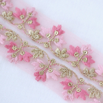 インド刺繍リボンᢂワントーン細リボン【ピンク】インド刺繍 刺繍リボン 刺繍 リボントリム ブレード レース チュール チュールレース
