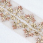インド刺繍リボンᢂワントーン細リボン【ブラウン】インド刺繍 刺繍リボン 刺繍 リボントリム ブレード レース チュール チュールレース