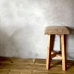 木製スツール　イス　高反発　硬めのクッション　チェアー　 オットマン　【木部はブラウン、布生地はベージュ】