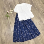 再販※北欧風 ブルー の お花 の かわいい ギャザースカート