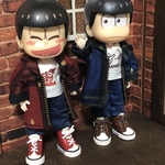 【コート3点セット】❤️💙チェック柄チェスターコート⭐︎オビツ11ねんどろいどどーる兼用