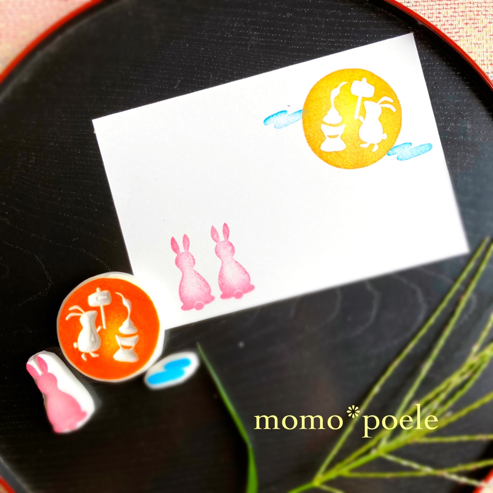 消しゴムはんこ No.299 ちびうさと秋の収穫 消しゴムはんこ No.299