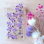 [iPhone12]ロベリアとユーフォルビアの押し花スマホケース　パープル