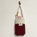 お花付き🌸模様編み消毒液ホルダー⭐︎ホワイト&レッド