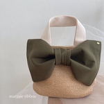 大きいリボンがかわいい♡カゴ風バッグ　カーキリボン　My name bag リボンバッグ　カゴバッグ　リボンカゴバッグ