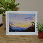 油絵原画『夕暮れの町』　額縁付き