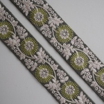 【80㎝カット済み】シルク刺繍リボン　【グリーン】