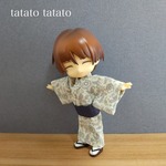 草花文様の浴衣＋帯(網代紺)のセット