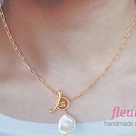 【２way】バロックパール×デザインマンテルの18kgpチェーン2wayネックレス※アレルギー対応  太め/大ぶり/ショート