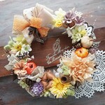 ハロウィンリース(24.5cm)＊優しいオータムカラーのハロウィンガーデン(a)＊オータムリース・ガーデンリース・パンプキンリース・かぼちゃリース・秋色リース