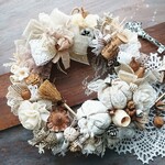 ハロウィンリース(23.5cm)＊レーシーパンプキンのアンティーク･ハロウィン＊オータムリース・アンティークリース・ファブリックリース・パンプキンリース・大人ハロウィン