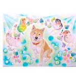 ペットの似顔絵オーダー　柴犬　インコ