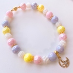 猫の首輪🐈カラフルポップビーズ✨ネックレス首輪♡三日月チャーム🌙星チャーム🌟