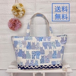 トートバッグ　ブルー猫柄