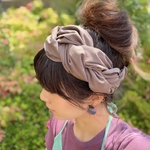 モカ　幅12cm 三つ編みヘアバンド  コットン　100% 大人用