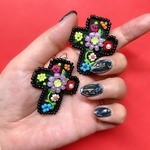 【再再販】⚛︎メキシカンシリーズ⚛︎黒クロスのビーズ刺繍ピアス／イヤリング