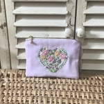 ［再販☆］ガーゼハート型刺繍ポーチ（新色パープル・14㎝）＊送料無料＊