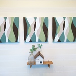 北欧風ウェーブ柄（グリーン）のファブリックパネル　3枚セット