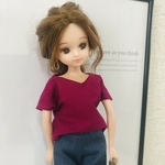 リカちゃん服♡ボルドーＶネックカットソー♡単品♡リアルクローズ ♡ドール服♡大人リカちゃん
