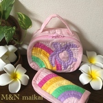 【新作❤️】ハワイアンキルト＊トランクみたいなバニティポーチセットメイクポーチ＊レインボー＆ハートホヌ♡ピンク