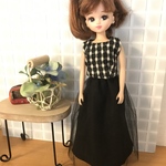  リカちゃん・服＊チェックのトップス＆黒のチュールスカート　