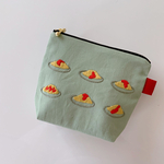 【手刺繍】オムライスの刺繍ポーチ　モスグリーン【14cmファスナー使用】マチ付き