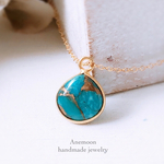 Blue copper turquoise 14kgf necklace ブルーコッパーターコイズAAA 14kgf製ネックレス 約40cm 枠留めマロン約10×10mm