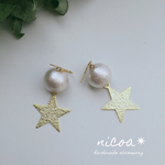 コットンパールと星のピアス✳︎イヤリング✳︎nicoa