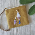 晴れ待ち女の子　刺繍　カードケース　ファスナーポーチ