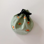【手刺繍】オムライスの刺繍巾着　Ｍサイズ【モスグリーン】