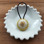 ビーズお花刺繍のヘアゴム（イエロー✕オフホワイト）