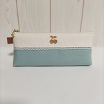 サックスブルー♡さくらんぼ　マチ付きペンケース