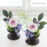 【特割】大輪菊の仏花Ｓサイズ （白紫菊）一対（2個1セット）お供え花 プリザーブドフラワー