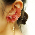wine redビジューとお花のイヤーカフ＜左耳用＞