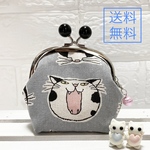 猫顔がま口　グレー