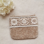 インド刺繍リボンポーチ/コスメポーチ/サニタリーポーチ/ナチュラル