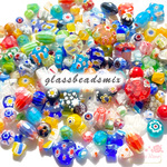 ガラス 花柄 模様 とんぼ玉 エスニック カラフル ミルフィオリ ミックス ビーズ 20g beads983
