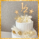 木製 ケーキトッパー ハーフバースデー 1/2 バースデーケーキ 誕生日ケーキ クレイケーキ デコレーション 飾り