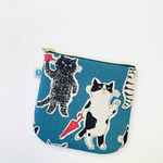 おでかけ猫さんのポーチ＊パッチワーク風　ブルーグリーン