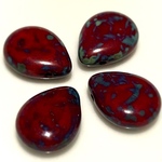 アンティークピカソな、フラットドロップ。4個set12x16mm　ブラッドレッド×アンティークピカソ加工　チェコビーズ　ティアドロップ　ドロップ　雫　フラット