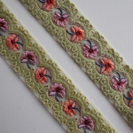 【1mカット済み】カラーチュール刺繍リボン   【ライトグリーン】